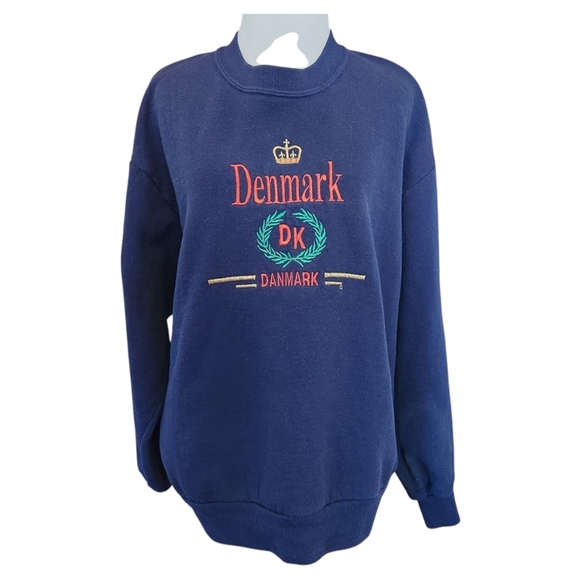Vintage Denmark DK Navy Blue Crewneck Sweatshirt Size Large - Picture 1 of 3